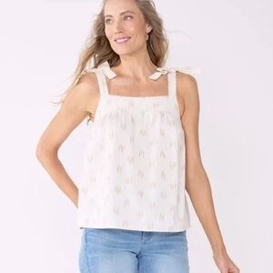 Women's Linen Flowy Tie-Strap Tank Neutral White Pattern Sonoma goods for life